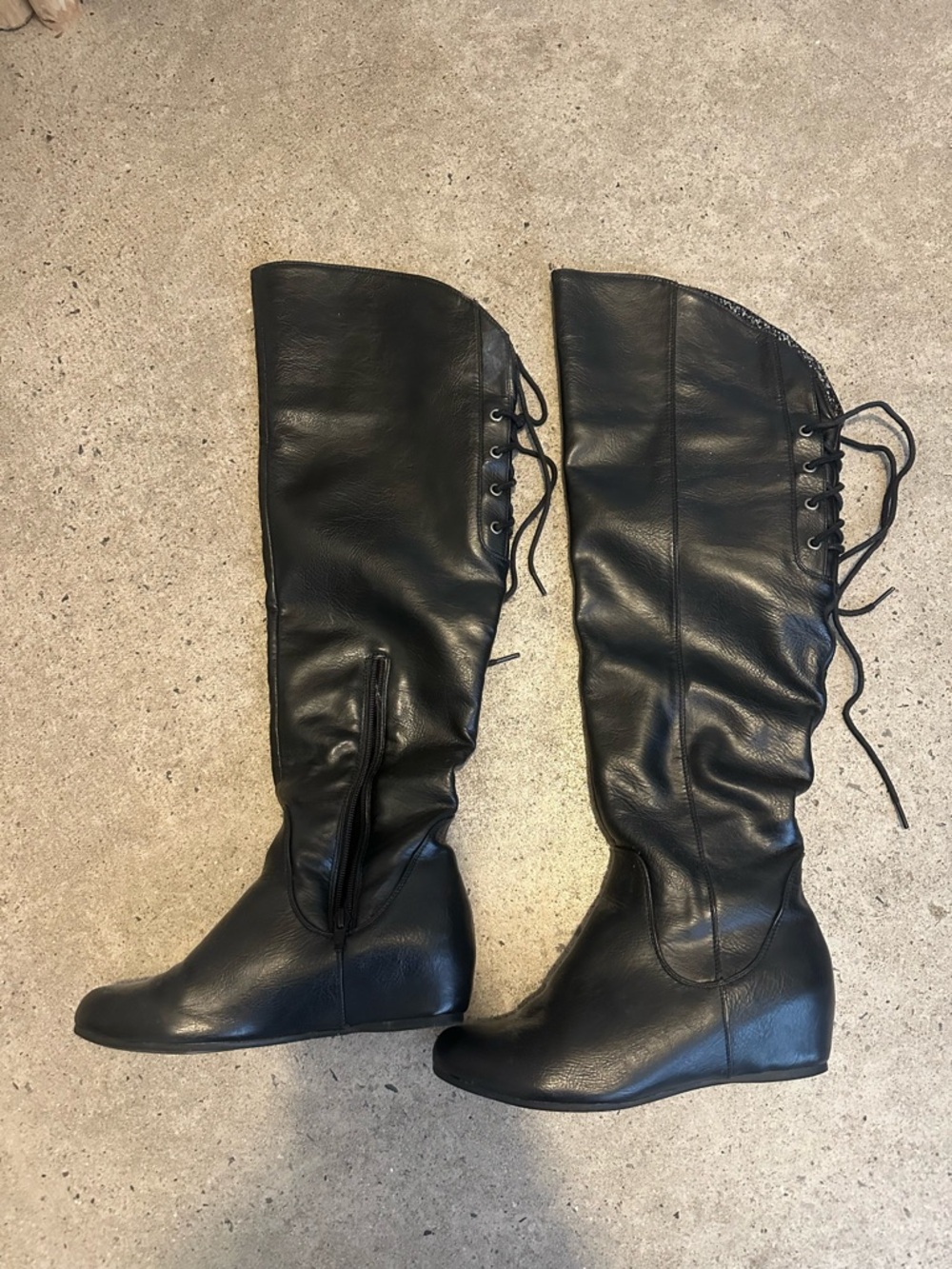 Call It Spring Black Over-the-Knee Wedge Boots with Back Lace-Up
